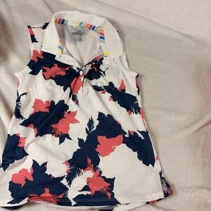 PUMA Golf Girls Floral Sleeveless Polo Shirt XS moisture-wicking Athletic Collar